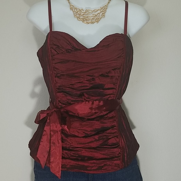 Charlotte Russe Tops - Crop Top ruched tank satin burgandy red